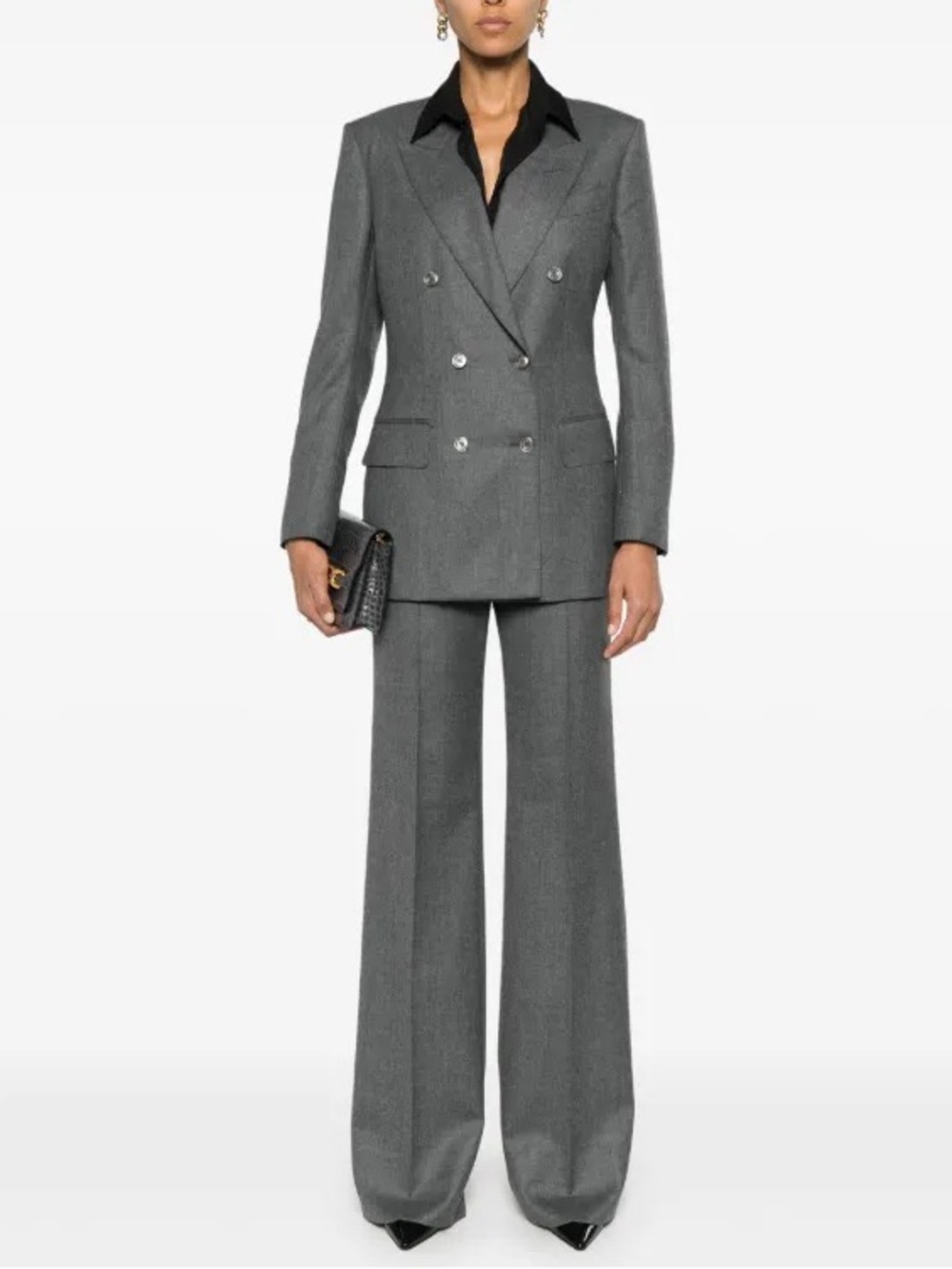 Tie For Her Wool Blend Gray Double Breasted Suit Jacket Blazer